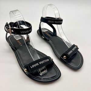 Louis Vuitton Passenger Black Flat Strappy Ankle Wrap Sandals EU 38 US 8